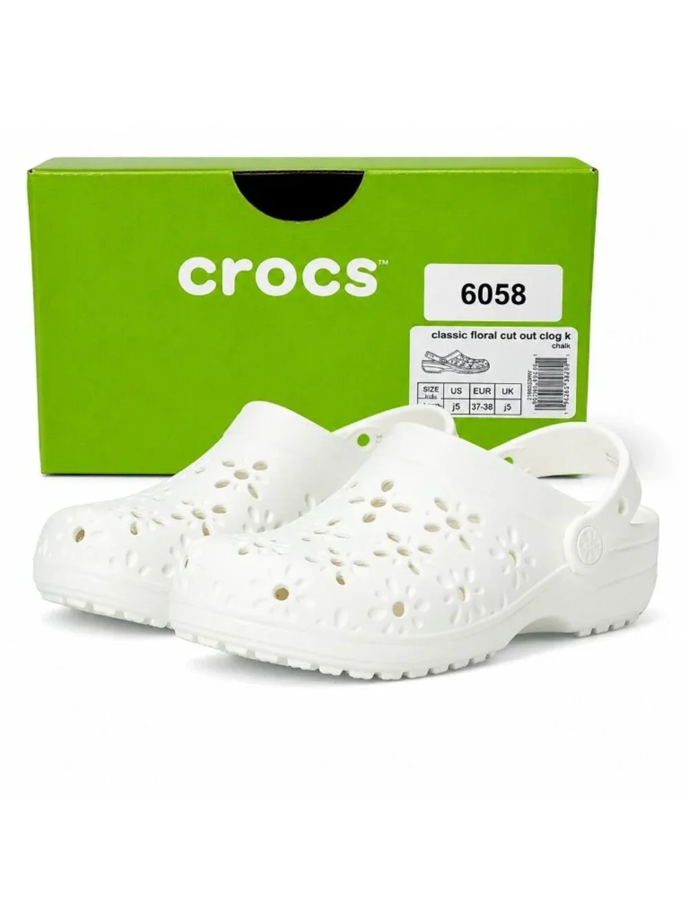 Crocs Floral Cutout Clogs Girls J5 Chalk White Kids Slip On Water Shoes